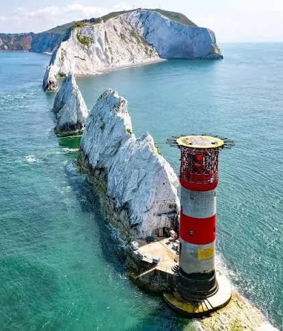 The Needles rising from the western coast of the Isle of Wight